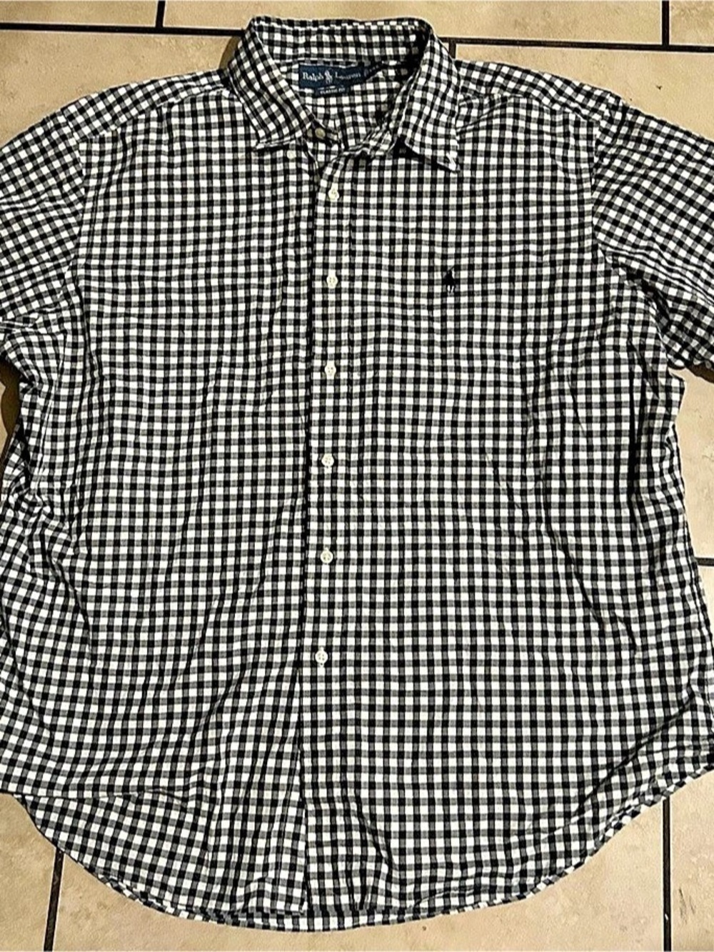 Ralph Lauren Classic Fit Gingham Button-Down Shirt in Black & White XXL